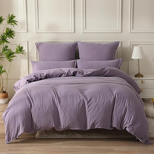 SOULFUL Housse de Couette 240x260 Gaze de Coton, Certifié Oeko-TEX, Violet Ensembles de Housse de Couette avec Fermeture Éclair, Parure de Lit Adulte 240x260 cm avec 2 Taie d'oreiller 65x65 cm - Violet - 240x260cm + 2 x Taie Oreiller 65x65cm