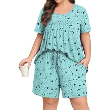 Lastshe Plus Size Pajama Set for Women Summer Short Sleeve Shorts Ladies Pjs 2 Piece Soft Lounge Set with Pockets Sleepwear