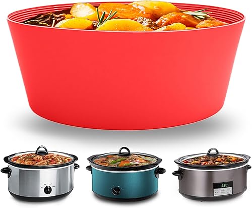Forro de silicona para olla de cocción lenta, se adapta a ollas de cocción lenta ovaladas de 7 a 8 cuartos de galón, compatible con Crockpot,