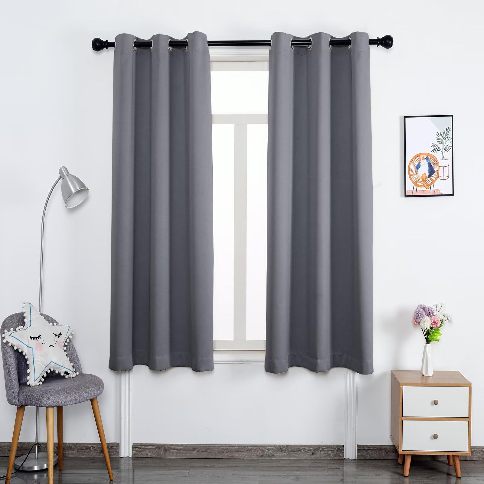 Hovoto Blackout Curtains, Blackout Privacy Panel, Eyelet Thermal Insulated Curtain for Bedroom, Soft Living Room Window Curtains Drapes 2 Panel, W 52" x L 84", black
