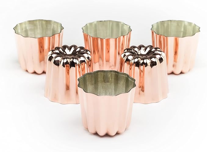 Hakart Set of 6 Copper Canele Molds 2.1 Inch, Traditional Size French Caneles, Nonstick Pastry Caneles