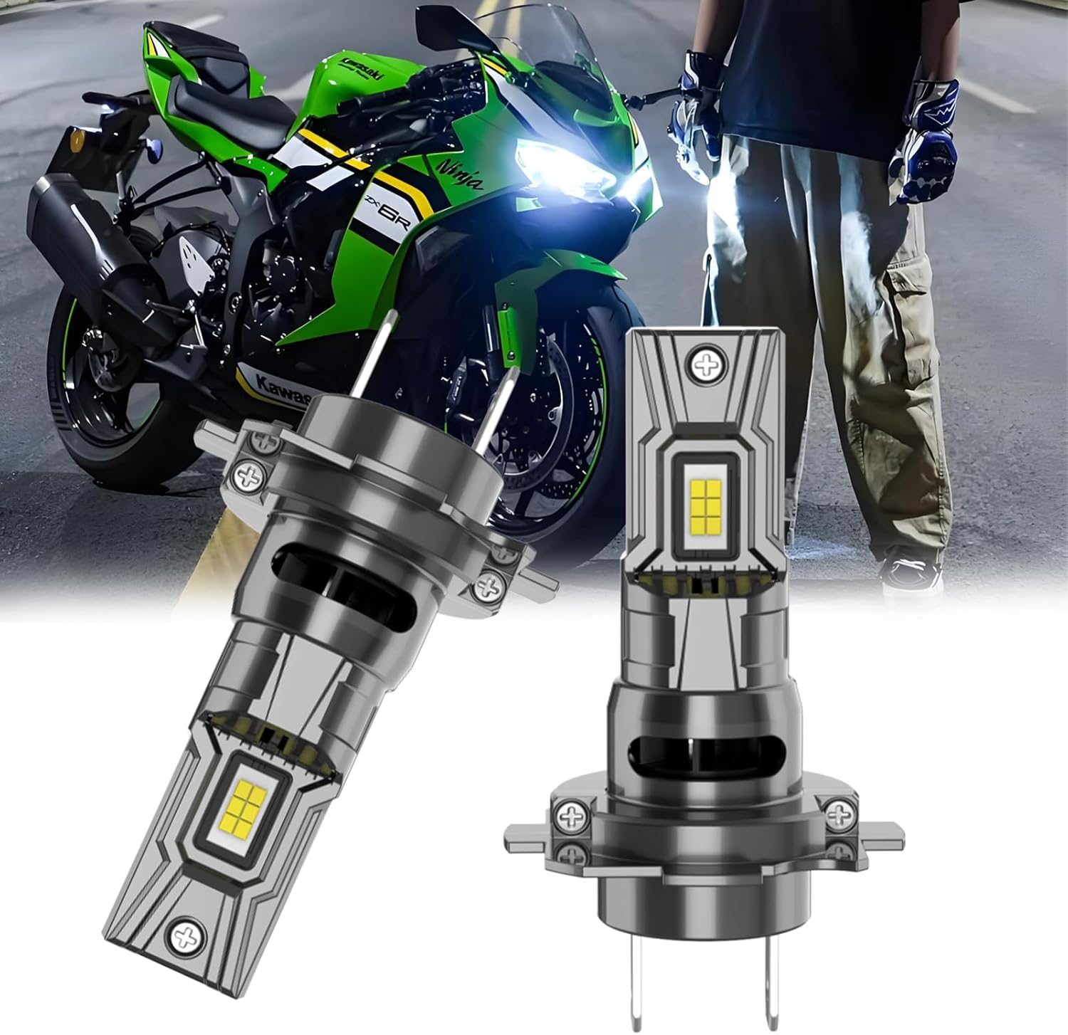Compatible for Honda Goldwing 1800 GL1800 (2001-2017), H7 Motorcycle Bulbs,High Low Beam,1:1 Real Size, 6500K Cool Whitelight, 10000LM Super Bright Bulbs, with Fan, Plug n Play, pack of 2