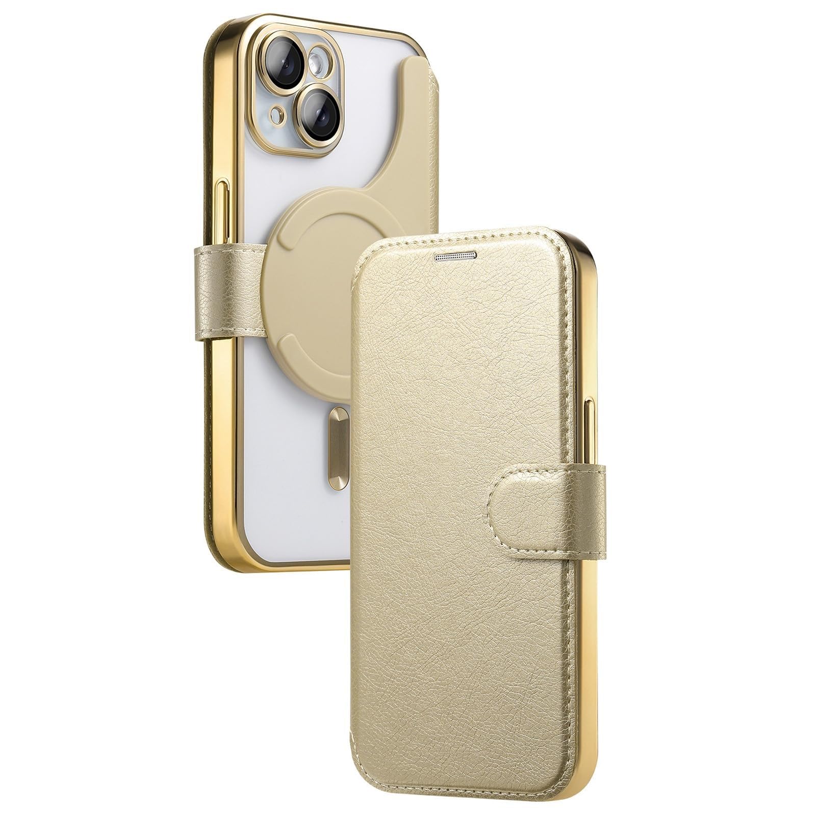 Coque iPhone 16 Pro Max détachable à rabat magnétique cristal plaqué or