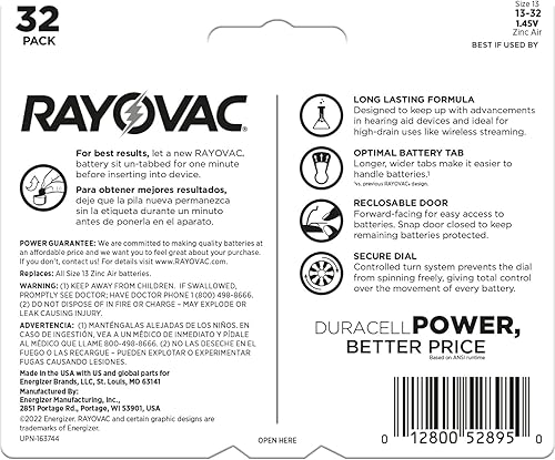 Miniatura 9 de Rayovac Baterías para audífonos tamaño 13, baterías para audífonos tamaño 13, 32 unidades