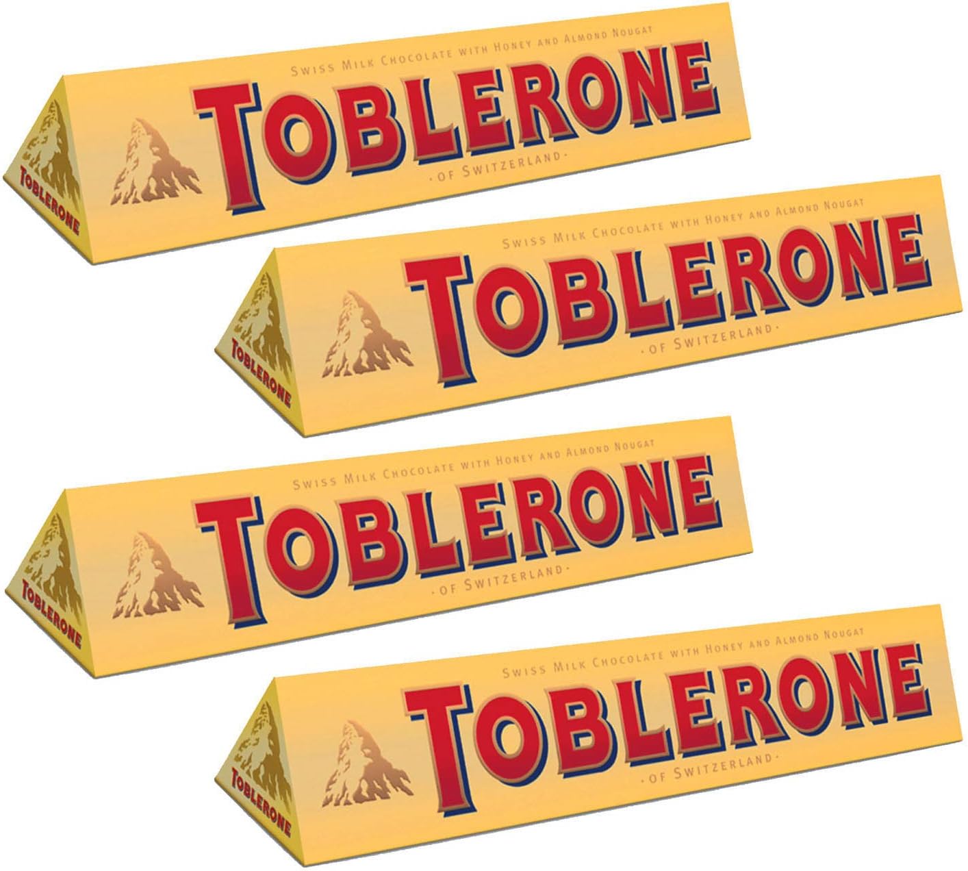Toblerone of Switzerland Milk Chocolate with Honey and Almond Nougat - 4 Pack Pouch, 4 X 100 g