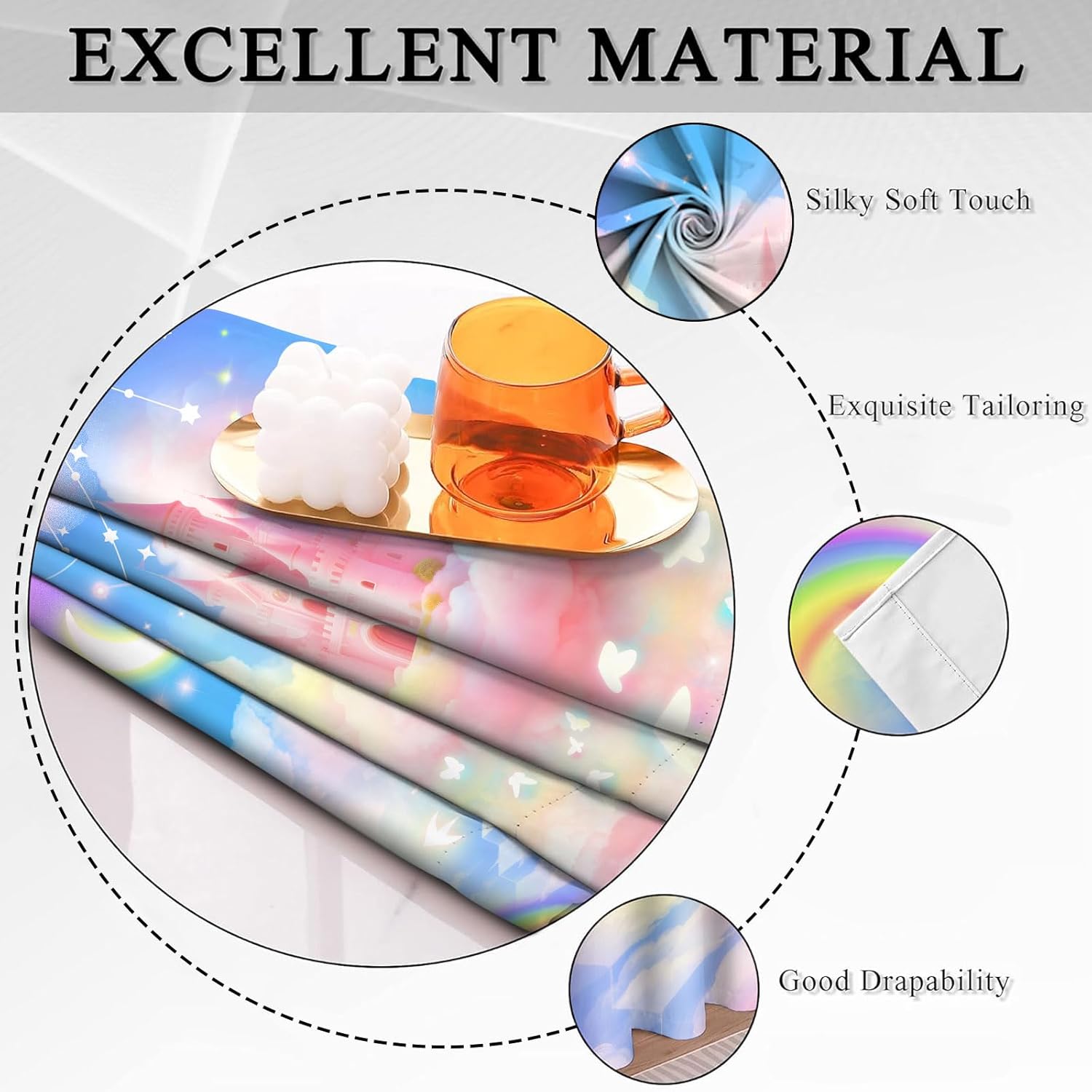 Princess Castle Curtains for Kids Bedroom,4284inch Dreamland Pastel Clouds Starry Moon Blackout Curtain, Fairytale World Colorful Drapes for Baby Nursery Decoration 2Panels HI14YL
