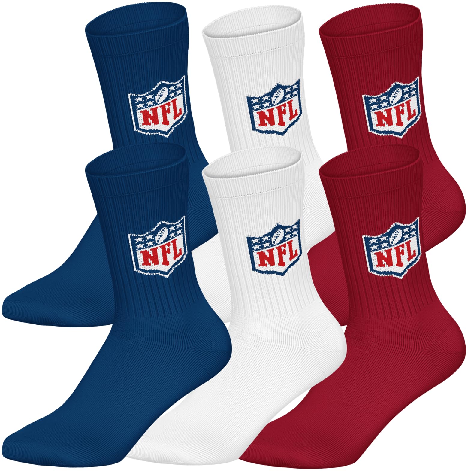 NFL Shield 6pk Crew Socks - BLU/WHT/RED - 43/46