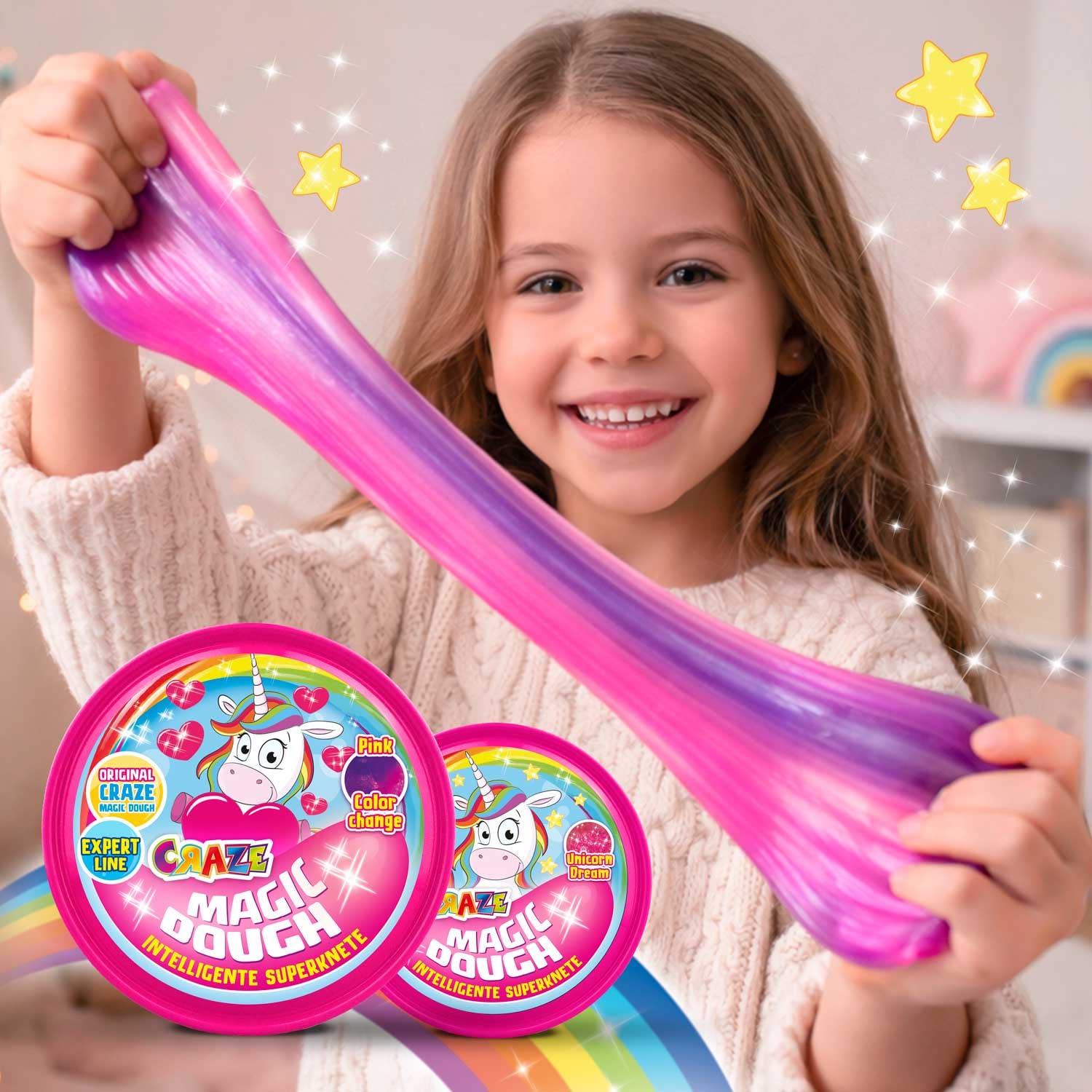Magic Dough Expert 35306 inteligentna plastelina, różowa, jednorożec, 70 g, puszka