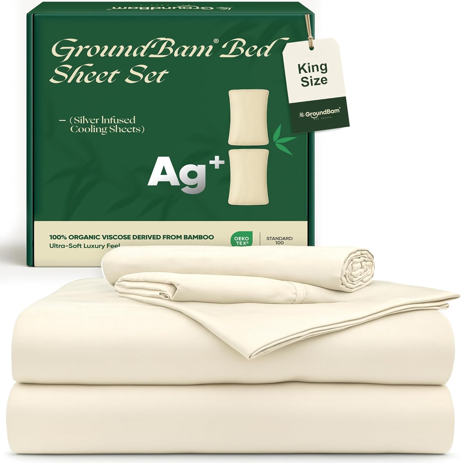 Silver Infused Bed Sheets Set, Temperature-Regulating Fabric with Self-Cleaning Technology for 3X Freshness Sleep, Genuine 100% Organic Viscose Derived from Bamboo (OffWhite, King)