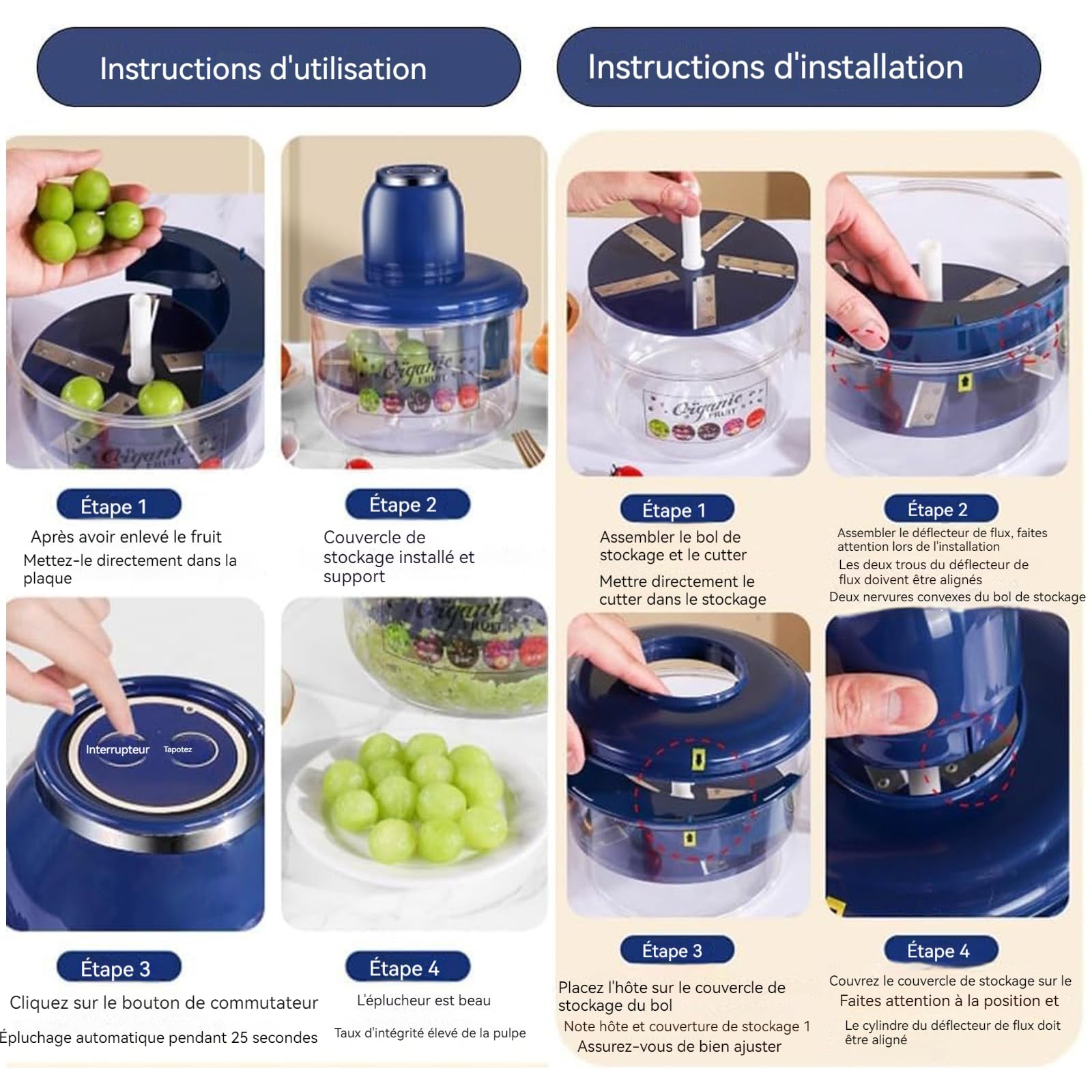 Machine à éplucheur électrique, Electric Grape Peeling Machine Garlic Peeler Skin Remover Rechargeable, Adapté Aux Cuisines Domestiques Et Professionnelles (1pc-bleu)