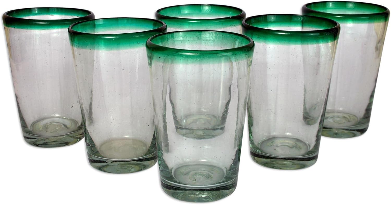 NOVICA Artisan Handmade Tumblers 6 Collectible Mexican Recycled Red Clear Glasses Mexico Tableware Drinkware Water Aurora Eco Friendly Hollywood Glam Handblown Christmas 1001 Summer Nights [ 6in H x ]