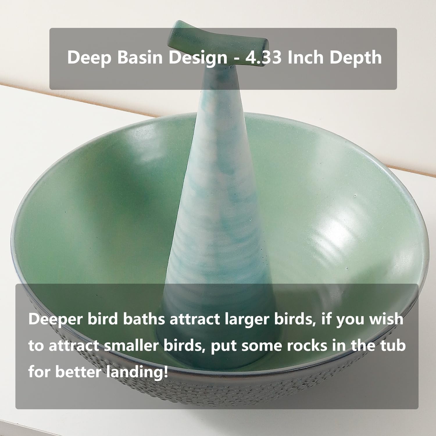 Ceramic Bird Bath for Outside on Ground, 11.8" H Reactive Glaze Outdoor BirdBath Bowl Feeders With Bird Perch for Outdoors, Garden, Lawn