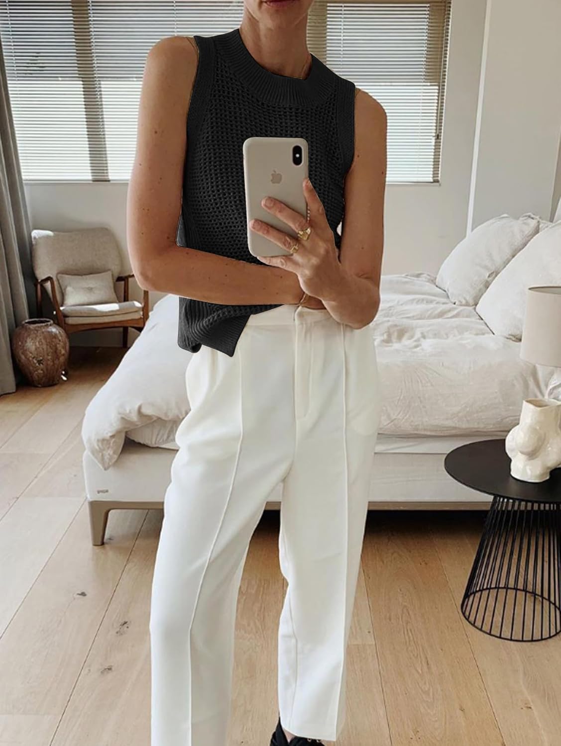 Famulily Women's Summer Knit Tank Top Sleeveless Hollow Out Tops Round Neck Crochet Knitted Cami Shirts - Image 5