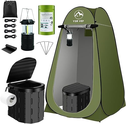 Kit de inodoro portátil, inodoro de camping con tienda de privacidad desplegable y bolsas de inodoro de gel de poo, lavable, portátil, duchas al