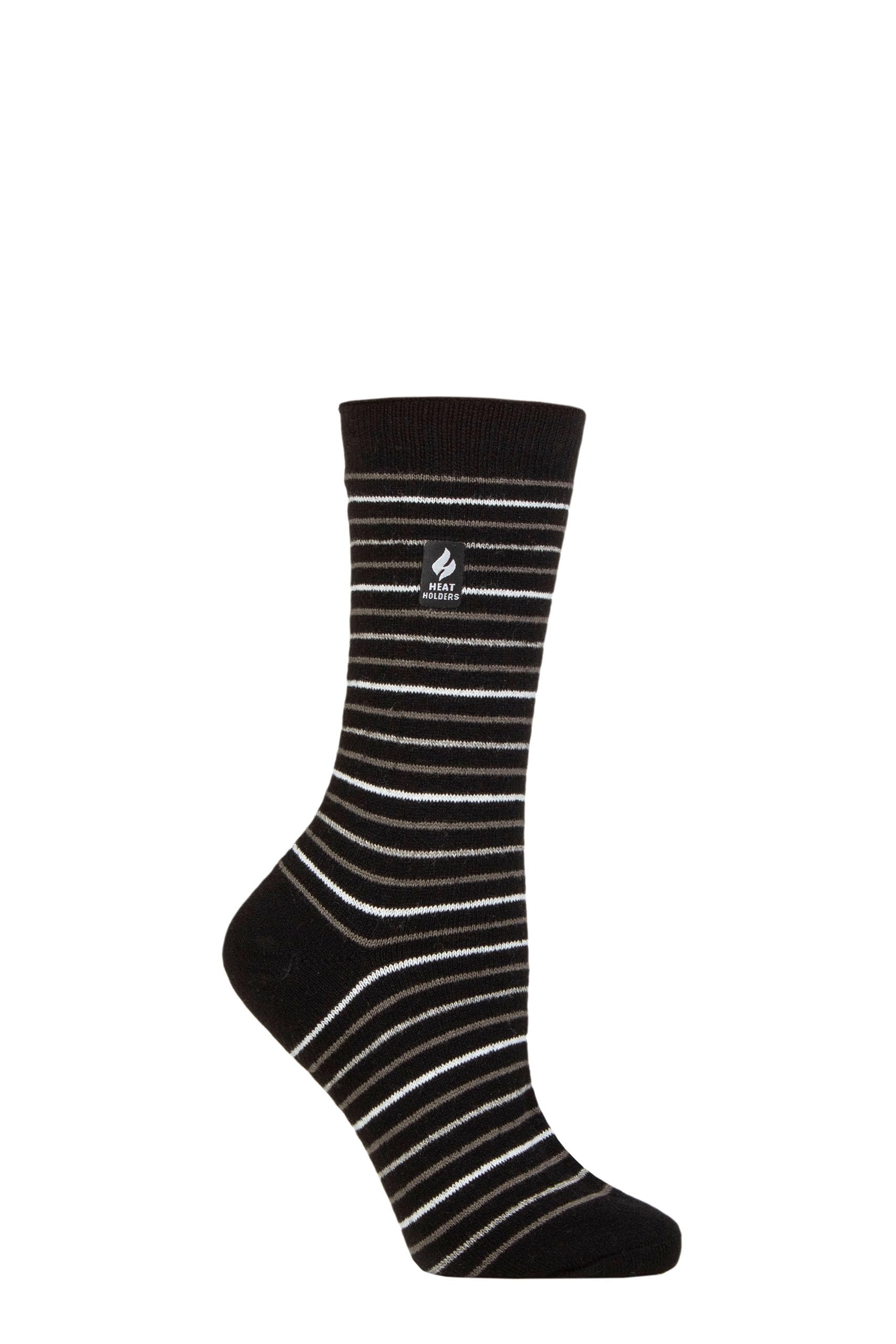 Heat Holders Women's Annapurna Stripe Black Sockshop 1.0 Tog Ultralite Striped, Argyle & Patterned Socks Pack Of 1 (Uk, Numeric, 4, 8, Regular, Regular, )