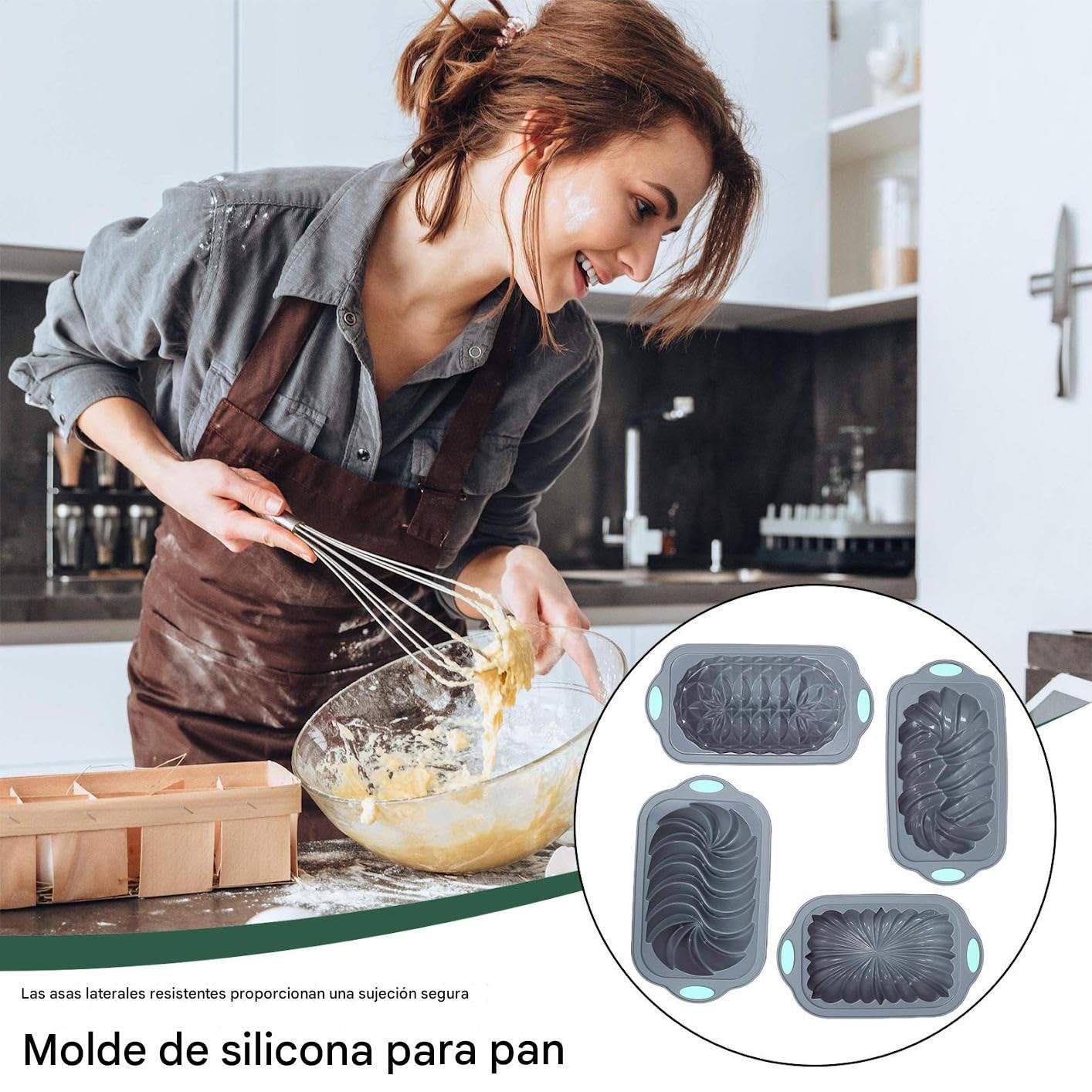 Genérico Molde Silicona Pan Resistente Al Horno, Reutilizable, | 4 piezas de molde de silicona para hornear pan Pasteles, brownies, pastel de carne, empanadas, lasaña, quiches,