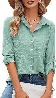Odosalii Women's V-Neck 3/4 Sleeve Chiffon Causal Casual Tops Long Sleeve Shirts Tunic Shirt Blouse Price In India