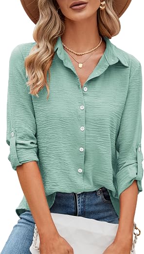 Odosalii Women's V-Neck 3/4 Sleeve Chiffon Causal Casual Tops Long Sleeve Shirts Tunic Shirt Blouse