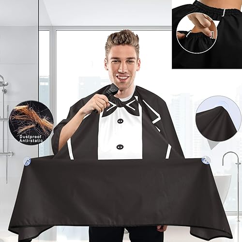 Miniatura 3 de visesunny Esmoquin con pajarita negra, capa de peluquería antiestática, capa de corte de pelo con cierre a presión, babero profesional de poliéster