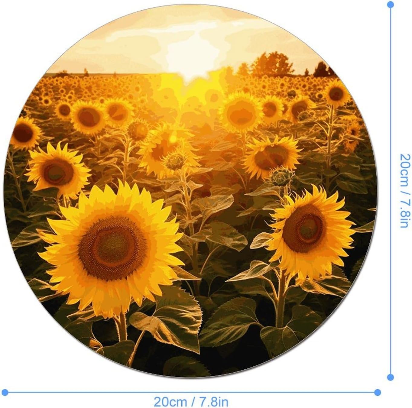 Round Sunshine Sunflower Field Mouse Pad Cute Small Computer Mouse Mat Funny Mousepad with Non-Slip Rubber Base Waterproof Travel Mousepads for Home Decor Office Desk Accessories 7.8in image 2