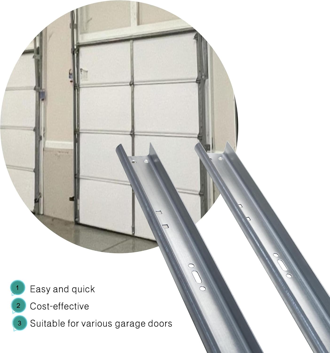 2Pcs Garage Door Side Tracks Rails,Garage Door Vertical Track Replacement,Galvanized Steel Hardware Door Rails Kit for 2” Inch Rollers and 8' Foot Door