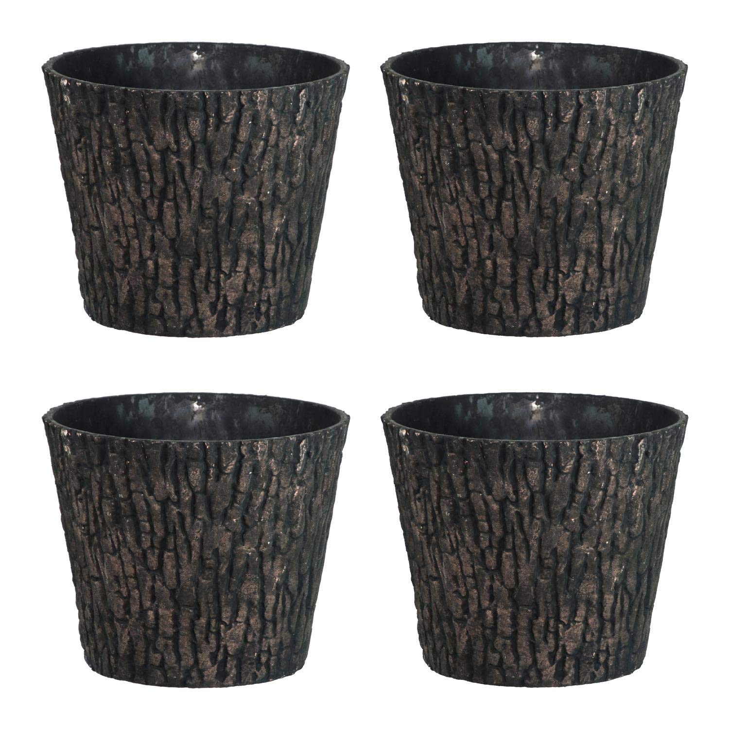 Woodland Textured Trunk Style Plastic Planter - Set of 4 - Suitable for Indoor or Outdoor Use - 30cm (H) x 38cm (Dia)