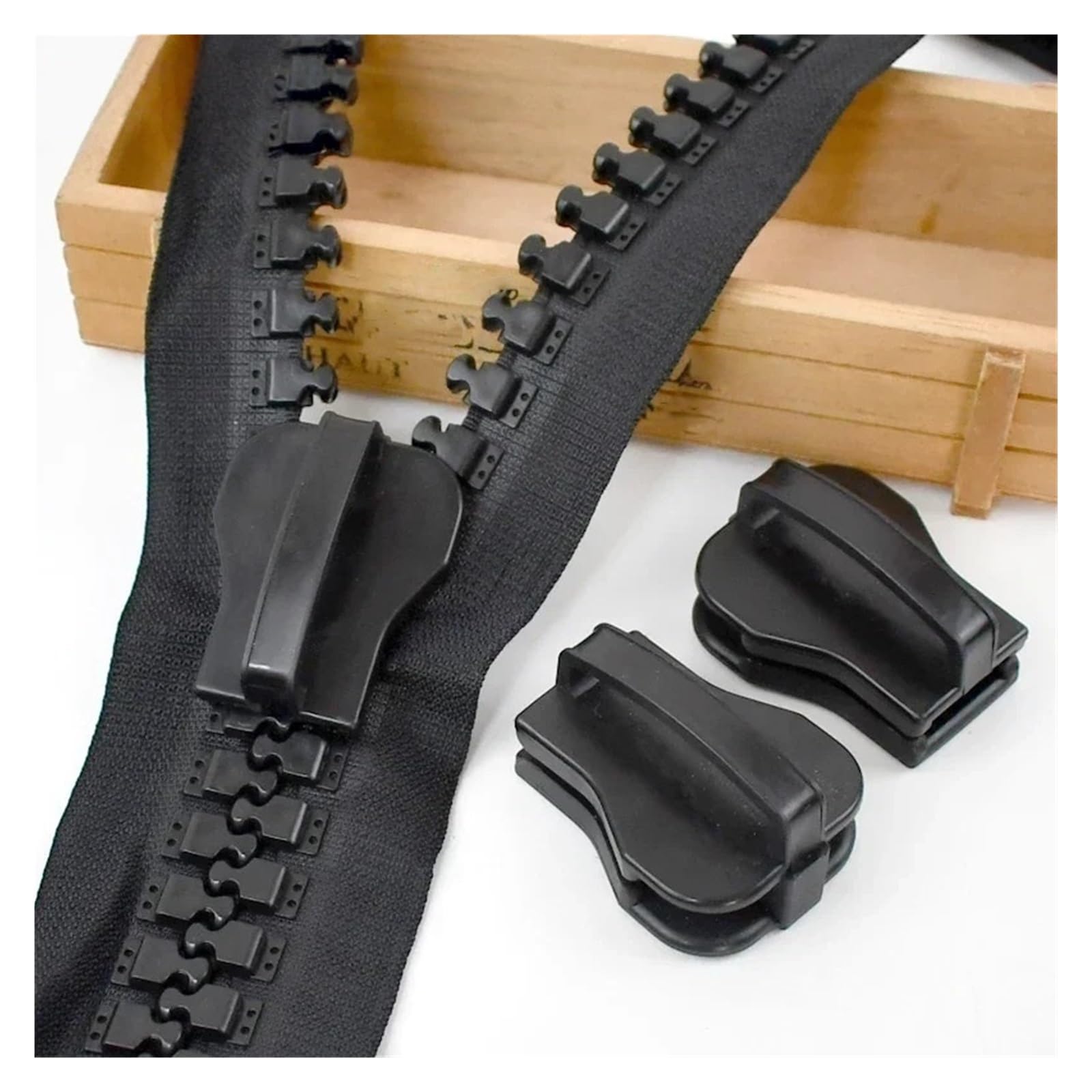 30# for cremallera grande deslizante, mochila for exteriores, tienda, cierre de cremalleras, Kit de reparación, accesorios de ropa DIY(Black-2Meter2Sliders)