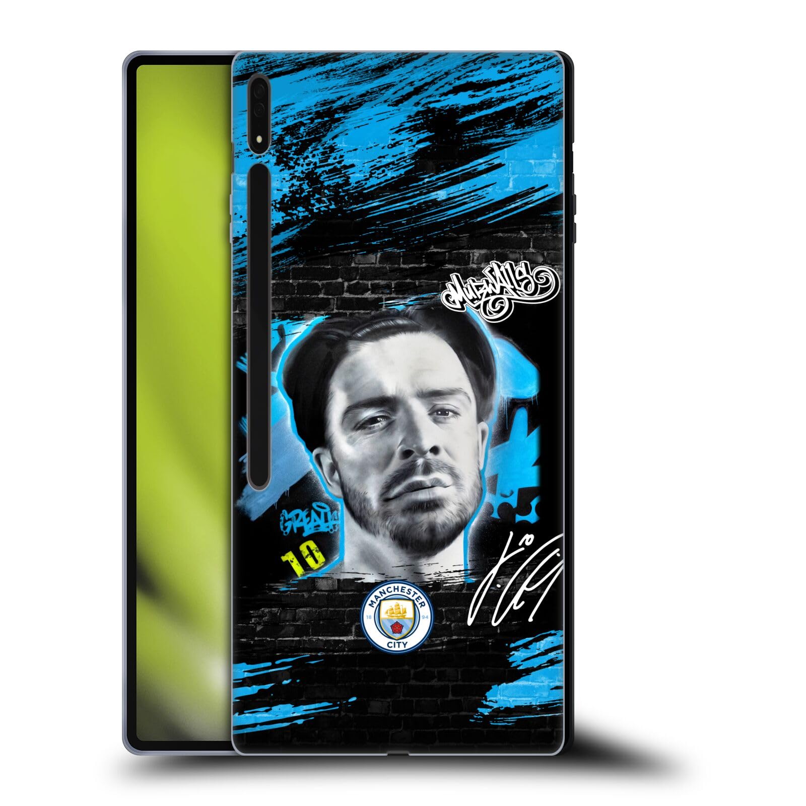 Head Case Designs Officially Licensed Manchester City Man City FC Jack Grealish Graffiti Collection by Murwalls Soft Gel Case Compatible with Samsung Galaxy Tab S8 Ultra