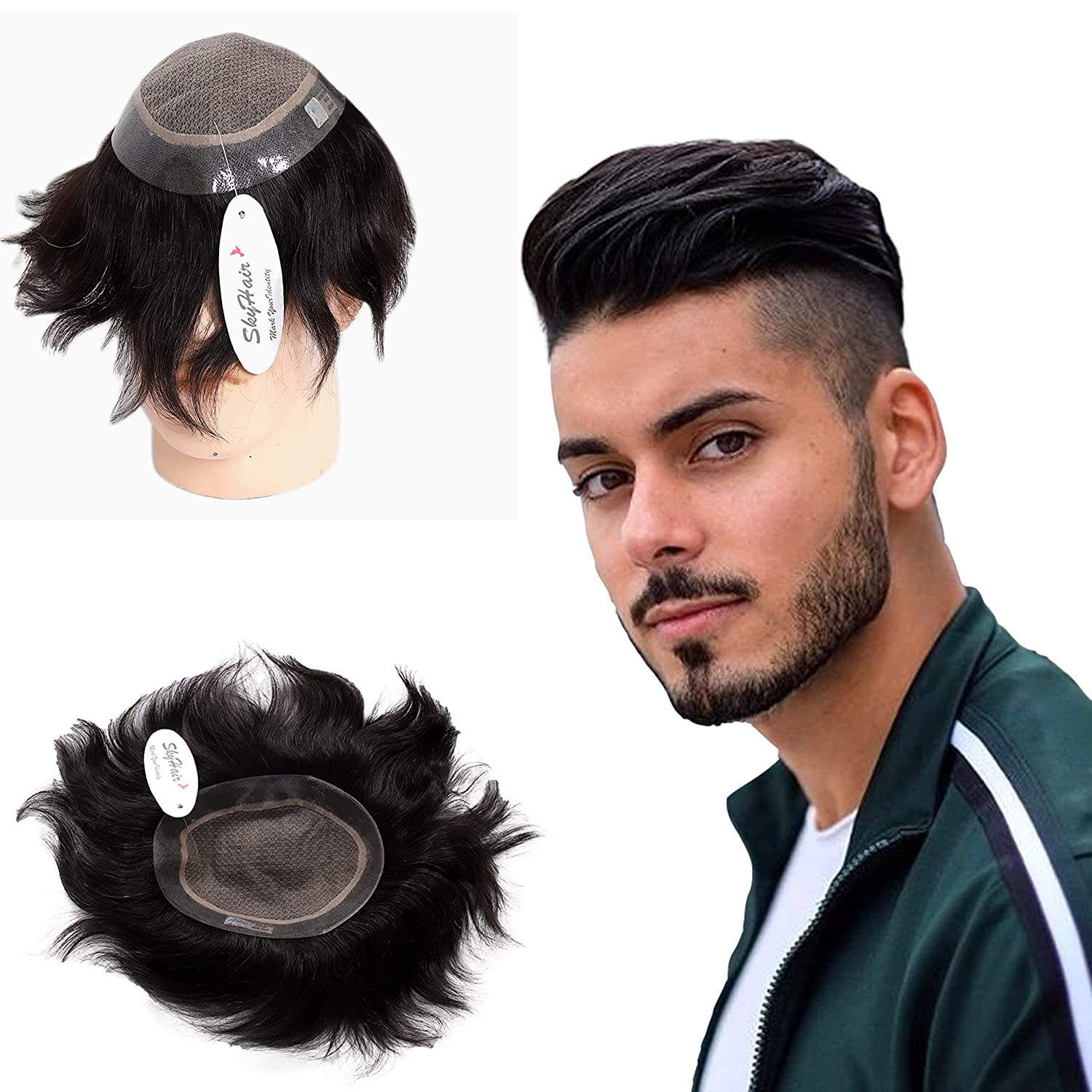 SkyHair PU Diamond Coated Border MIRAGE Skin Base Undetectable Scalp PREMIUM Hair Patch for Men 100% Remy Human Silky and Soft Hair Wigs Highly Durable Mens Toupee can be Install with Clips, Glue or Tape (Natural Black, 10x7, High Density)-image-25