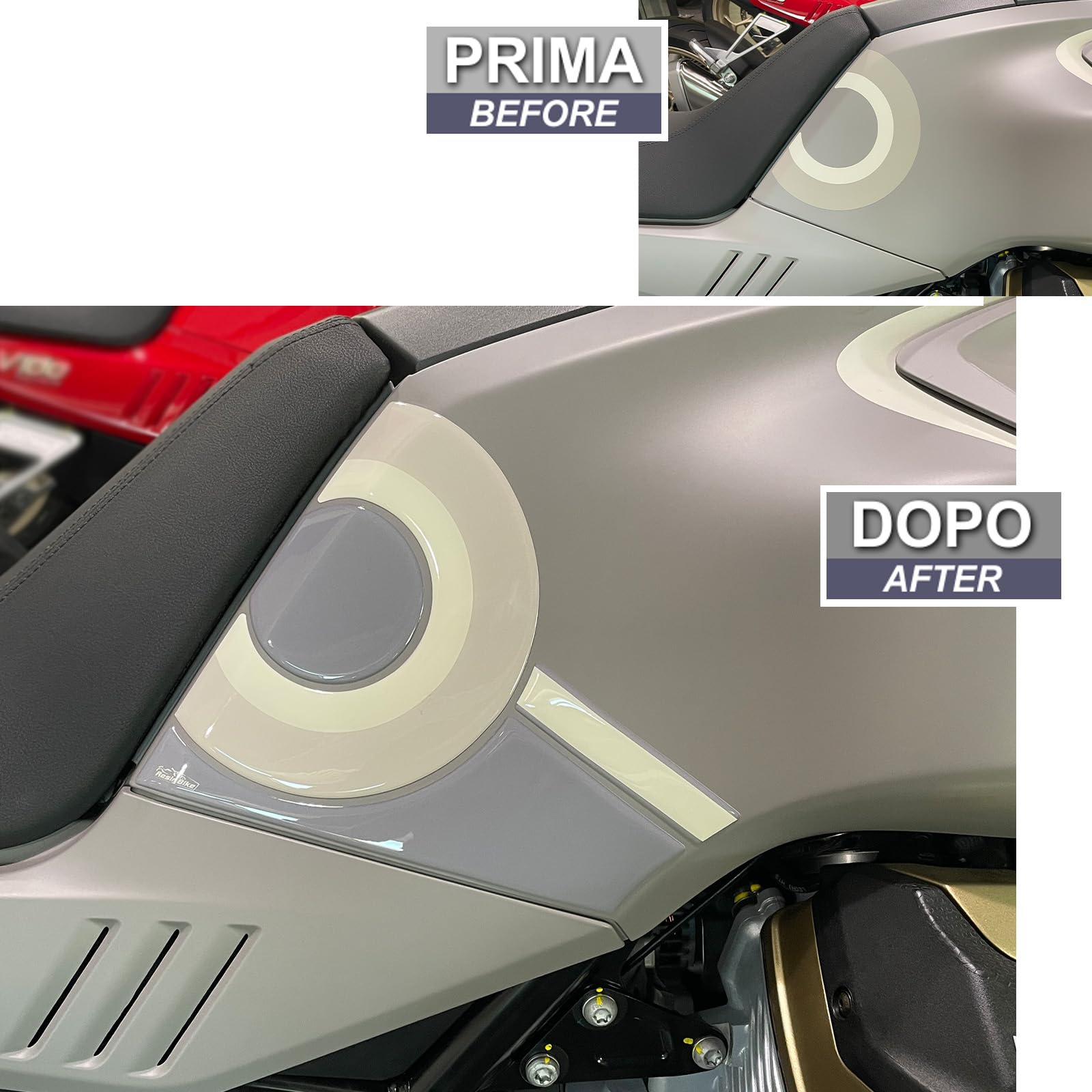 Resin Bike Adhesivos de Moto Compatibles con Moto Guzzi V100 Mandello 2023-2025 Aviazione Navale. Protection de Tanque de Choques y Arañazos de Moto. Adhesivo 3D Resinado - Made in Italy
