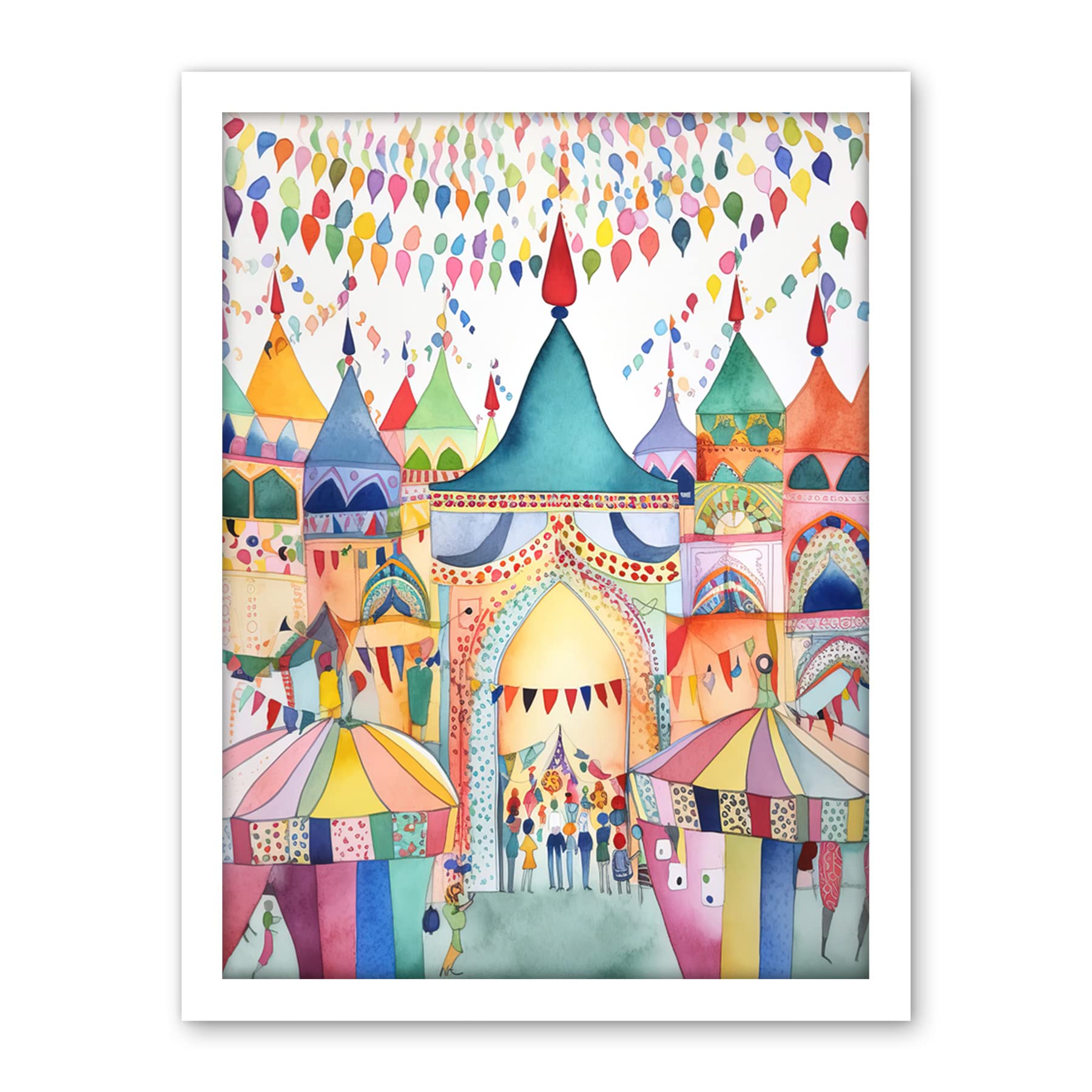 Artery8 Festival Folk Art Watercolour Painting Artwork Framed Wall Art Print 18X24 Inch