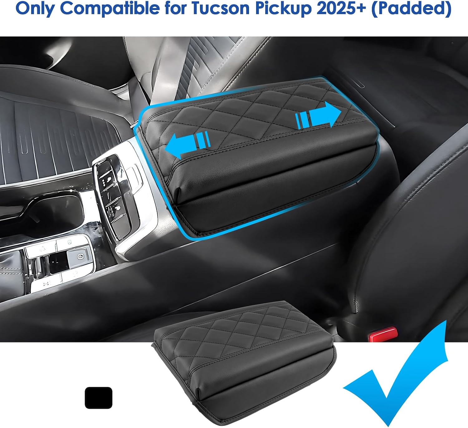 2022-2025 2026 Tucson Center Console Cover for Hyundai Tucson (SE/SEL/SEL Convenience/XRT/N Line/Limited), Waterproof&Cushion Leather Armrest Cover 2023 2024 2025 Tucson Accessories (Padded)