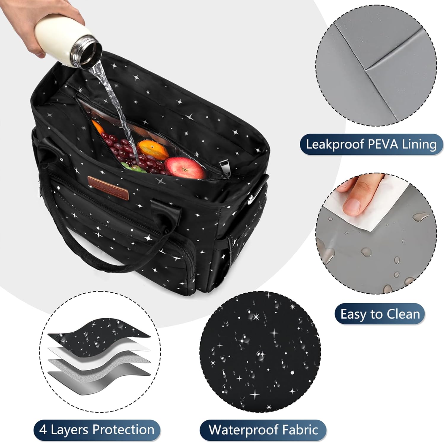 MIYCOO Lunch Bag Lunch Box Women - Leakproof Insulated Lunch Cooler Bag for Women - Large Lunch Tote Bags Adults, Black Starry Sky 18L Black Starry Sky image 2 of 8 B0DHX49516