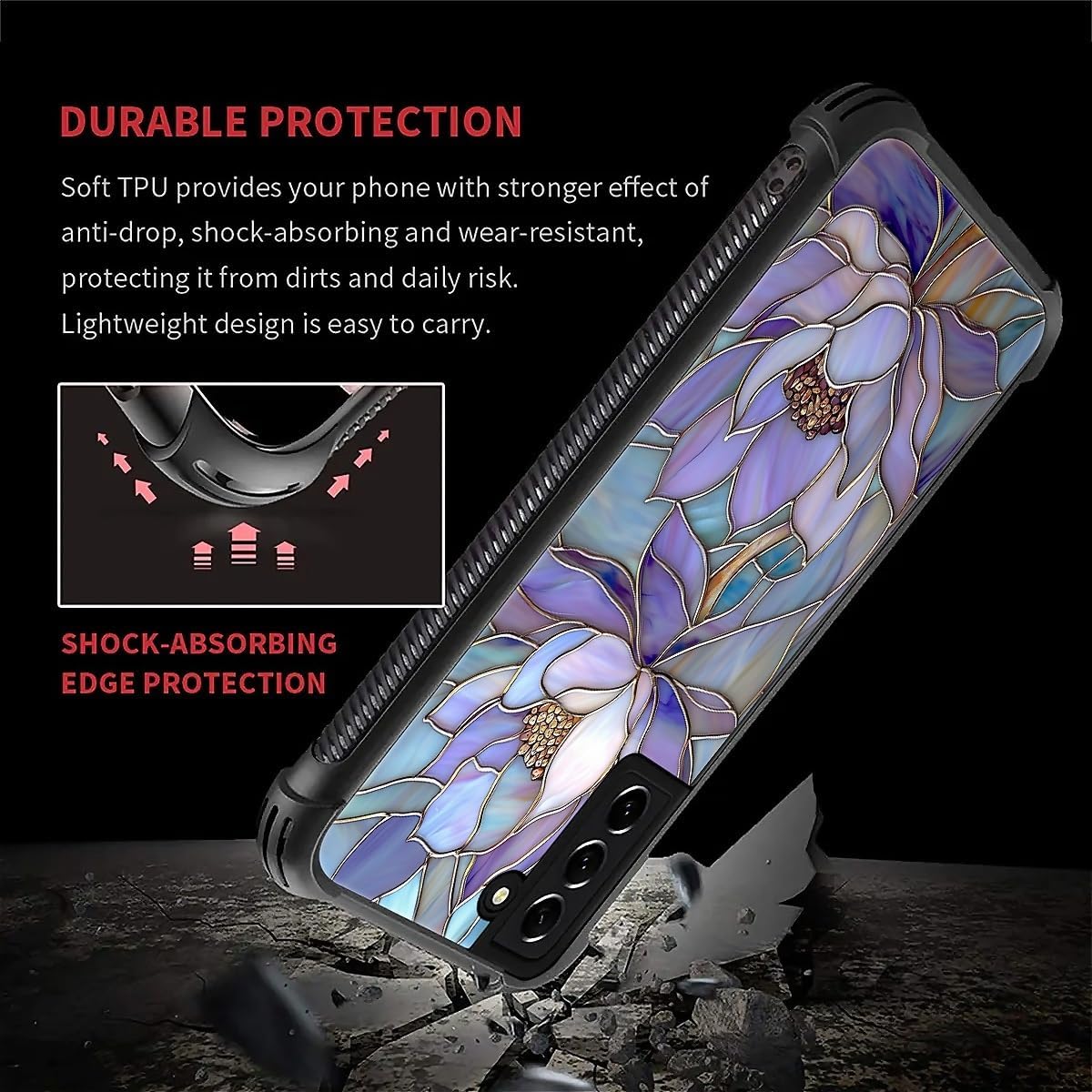 Case for Samsung Galaxy S22 Plus | Shockproof 4 Corner Air Cushion + Soft TPU Bumper with Anti-Slip Grip & Stylish Pattern for Men Boys & Woman Girls | Abstract Lotus Flower Stained Glass - Image 5