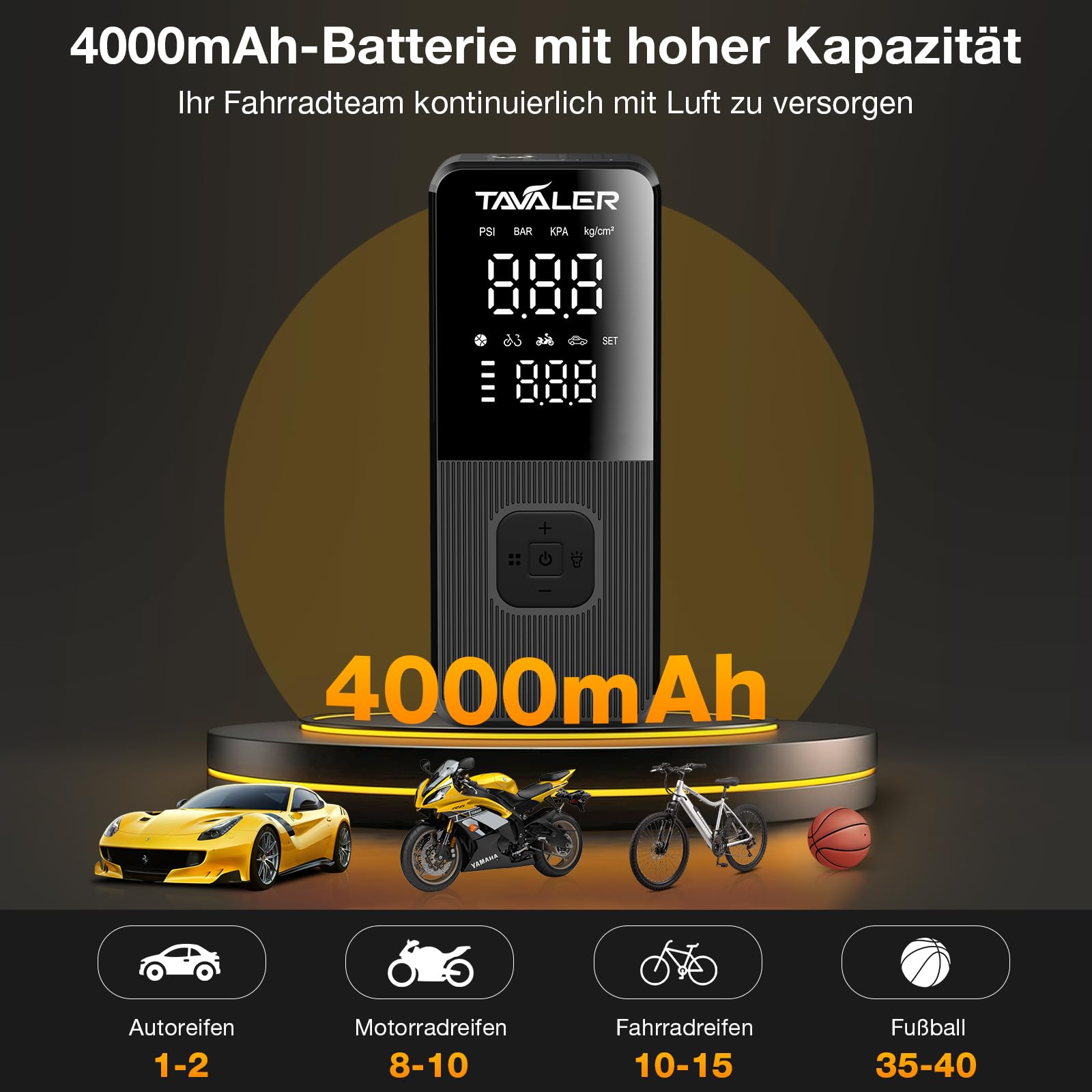 TAVALER Akku Fahrradpumpe Elektrisch 150PSI