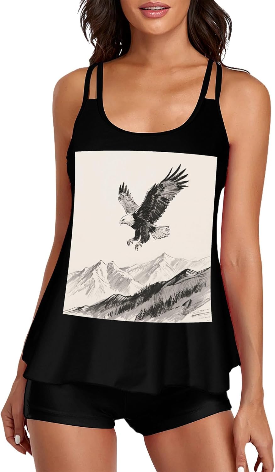 Soaring Eagle Tankini Swimsuits for Women Tummy Control Two Piece Bathing Suits Swim Tops with Boy Shorts