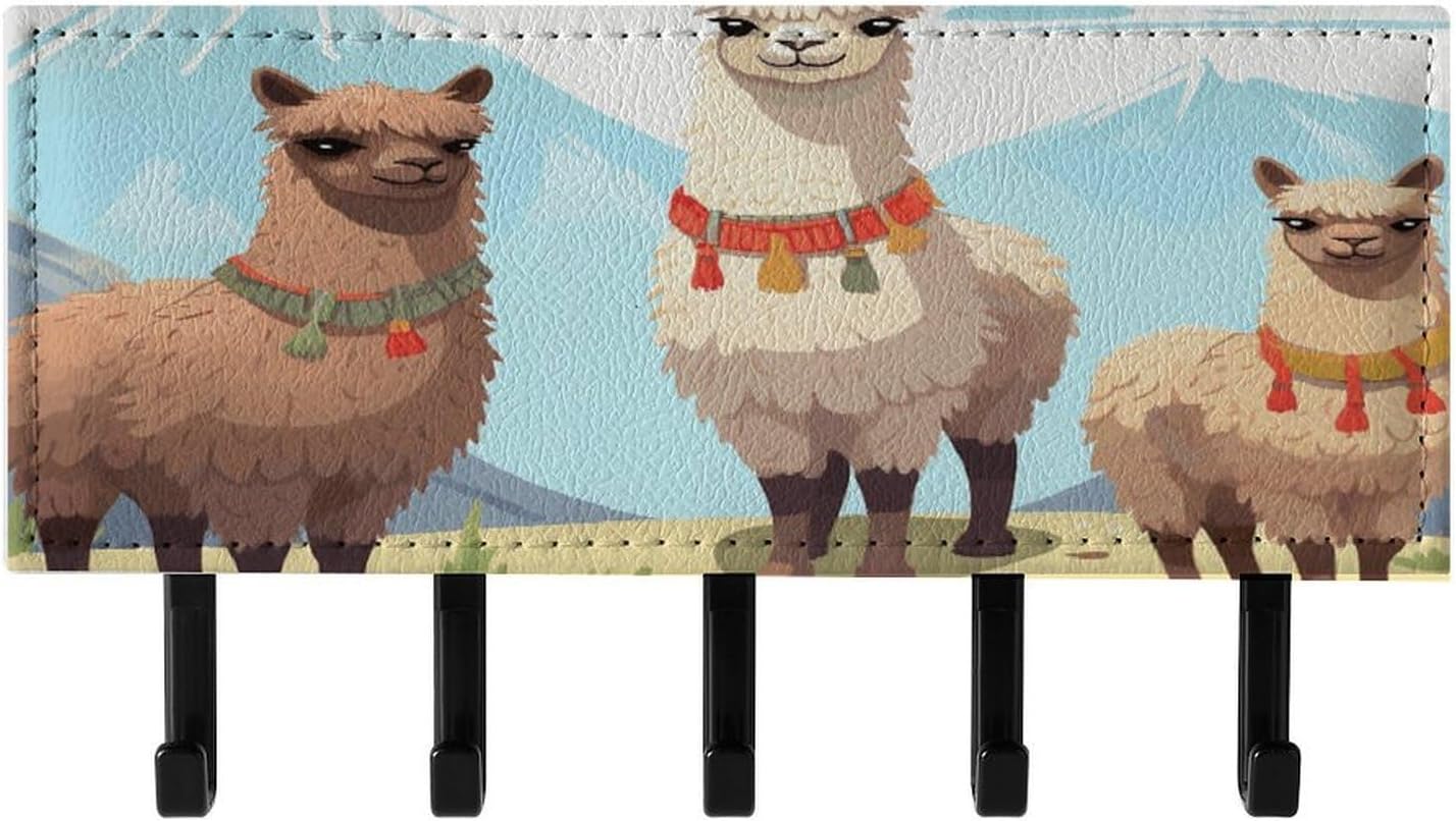 Key Holder Wall Mount Key Hanger with 5 Hooks, Decorative Key Rack | Llama And Alpaca Hanging Key Hooks with Mail Organizer for Wall Living Room Kitchen Bathroom Hallway