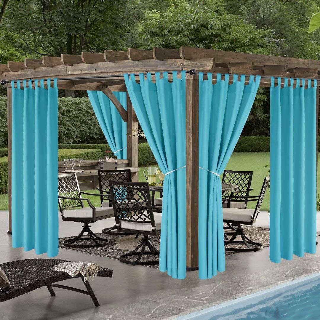 LORDTEX Indoor/Outdoor Vorhänge – wasserdichte Schlaufen-Top-Terrassenvorhänge, Sonnenschutz, Set mit 2 Paneelen, wärmeisoliert, Vorhang für Veranda, Pergola, Cabana, 132.1 x 213.4 cm, Blaugrün | Sun Blocking Vorhang für Veranda, Pergola, Cabana, Pavillon