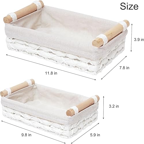 Miniatura 7 de Cesta de almacenamiento de mimbre para organizar con asa, cubos de almacenamiento decorativos para encimera, cesta de almacenamiento de papel