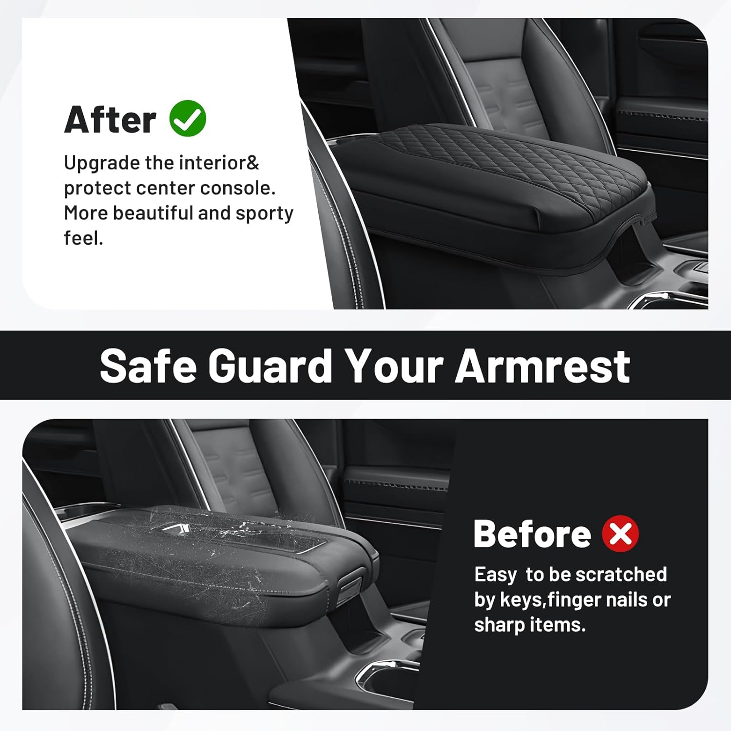 Autorder Center Console Cover for 2019-2026 Chevy Silverado/GMC Sierra Accessories, Tahoe&Suburban&Yukon 2021-2026, Armrest Cover Leather Middle Console Covers Anti-Scratch(Bucket Seat Only)