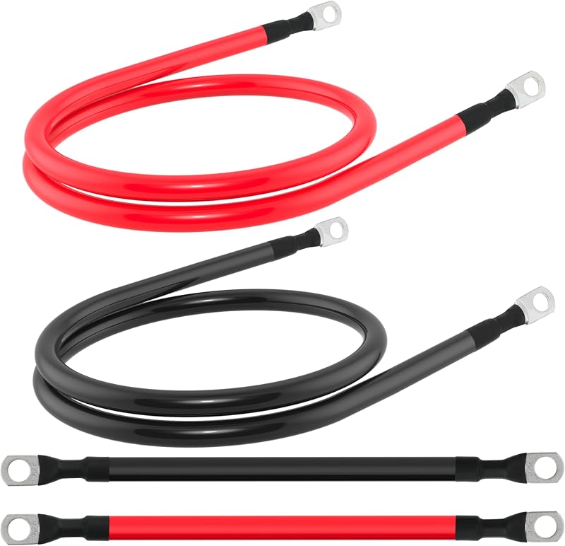 Cabo de bateria 4 AWG TUELETFU com terminais de 3/8 in – 1 par de 30,48 cm + 1 par de 91,44 cm