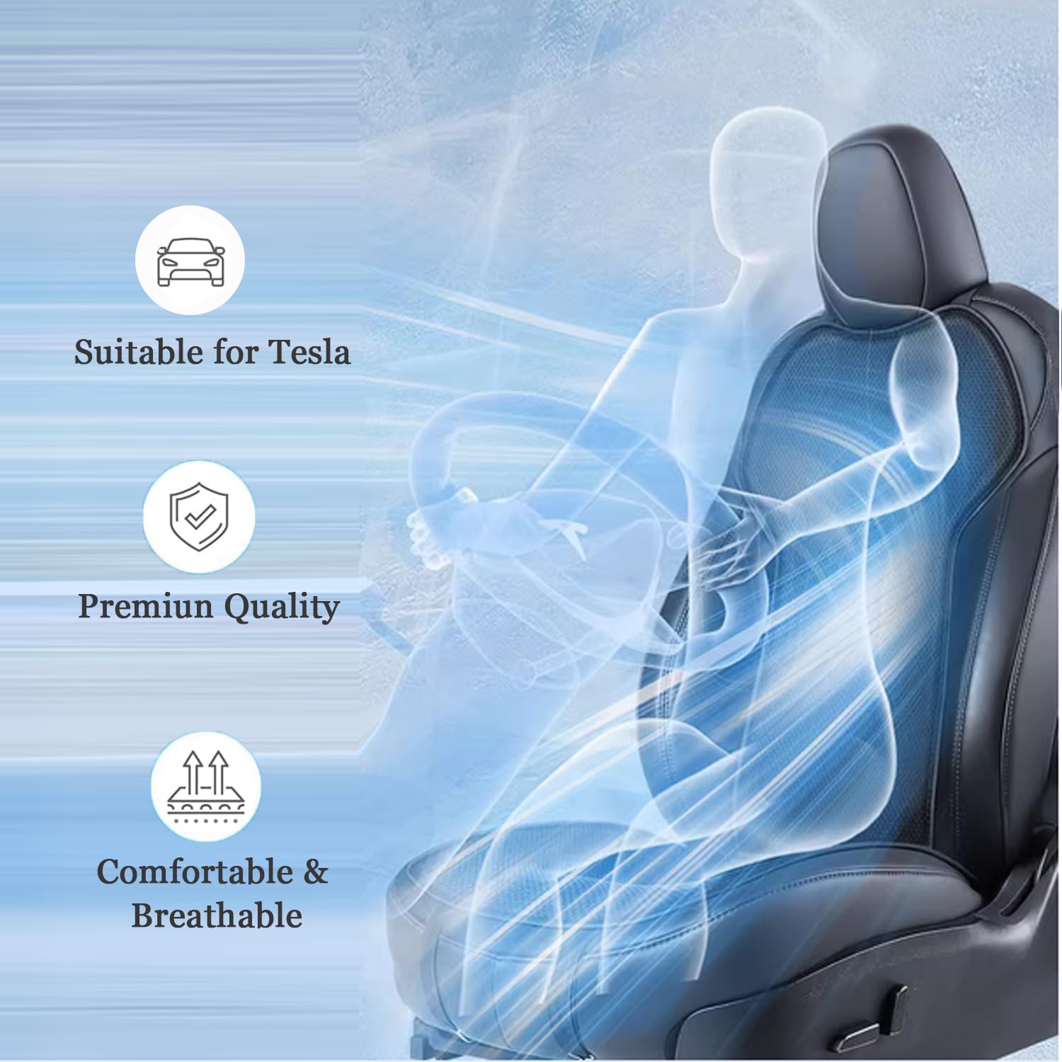 Coprisedili anteriori per auto per Tesla Model 3/Y/S 2017-2024 2025 Traspiranti morbidi e antiscivolo - Cuscino per sedile confortevole per accessori interni di guida BlackIce, 4 pezzi