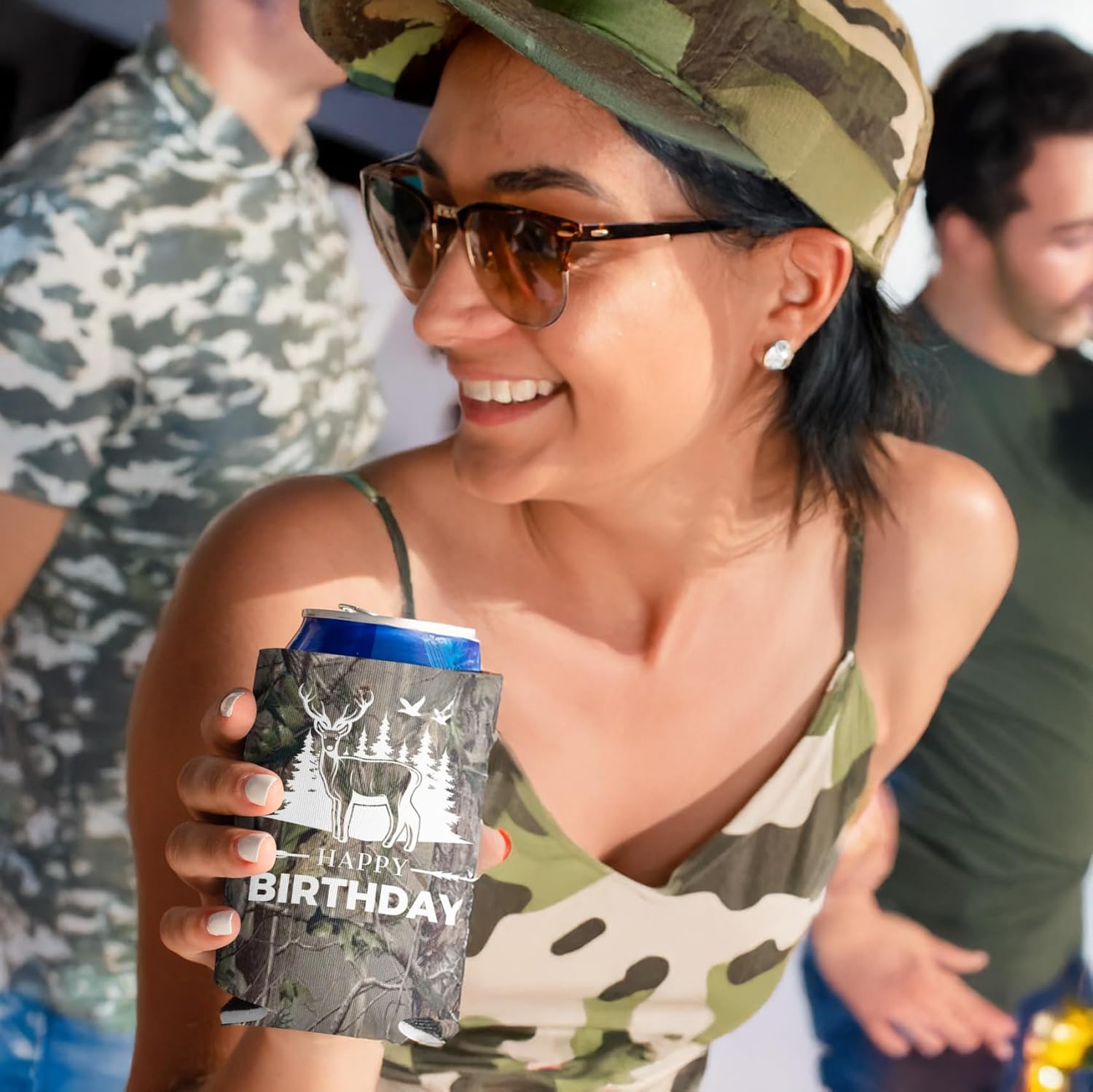 VictoryStore Custom Birthday Can Cooler – “Holy Buck” Camo Party Favor – Personalized with Name & Age – Fits 12oz Cans or Bottles – Hunter-Themed Birthday Drink Sleeve, Set of 25