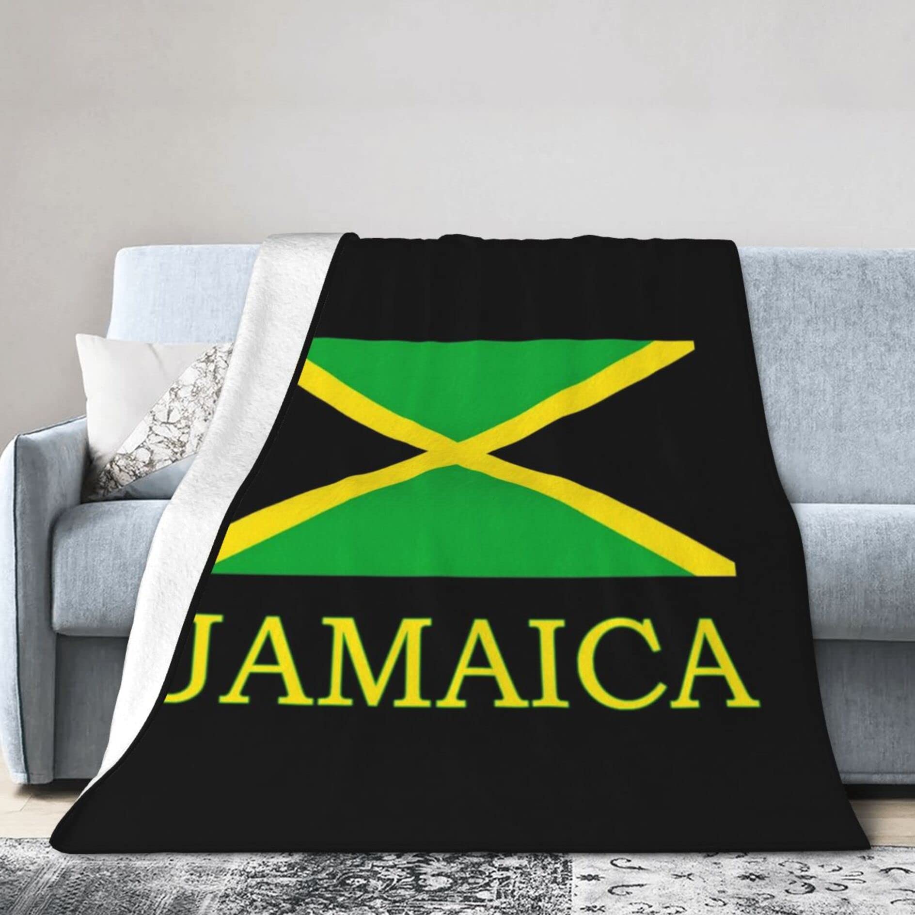 Fluffy Throw Blanket Warm Ultra-Soft Micro Fleece Blanket Luxury Blanket Throws Cozy Jamaican Flag Black Travel Throw Blanket