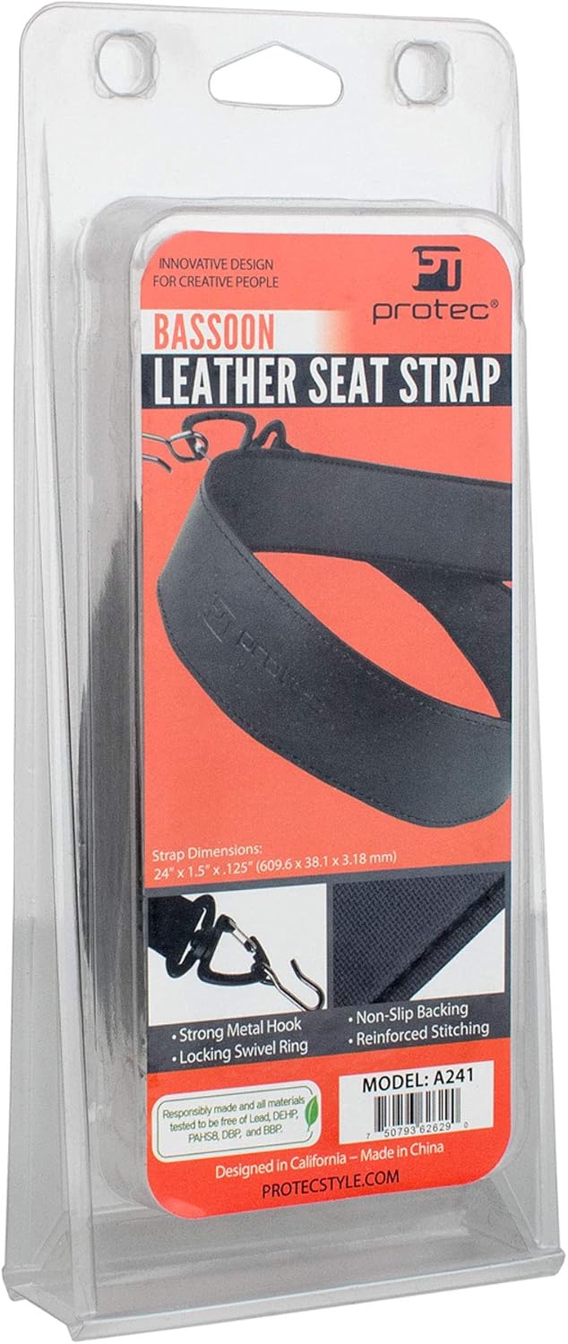 Pro Tec A241 Leather Bassoon Non-Slip Seat Strap with Lockable Hook Black Regular : Musical Instruments