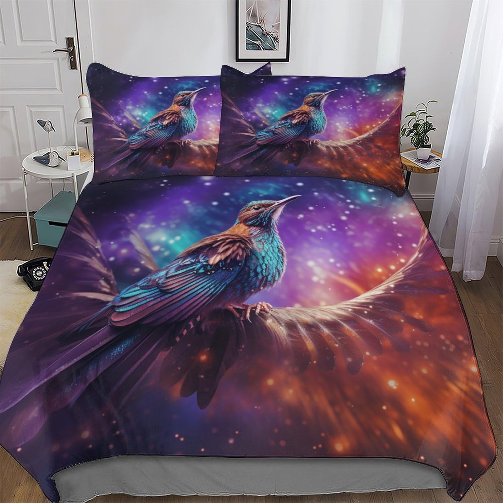 Housse de couette microfibre 220x240 Hummingoiseau parure de lit 3d hypoallergénique king