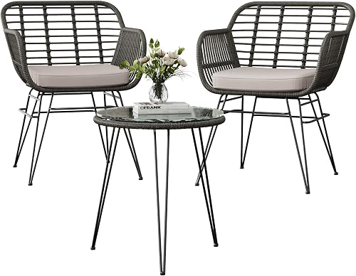 Salon de Jardin d'extérieur en rotin 3 pièces pour 2 GarveeHome