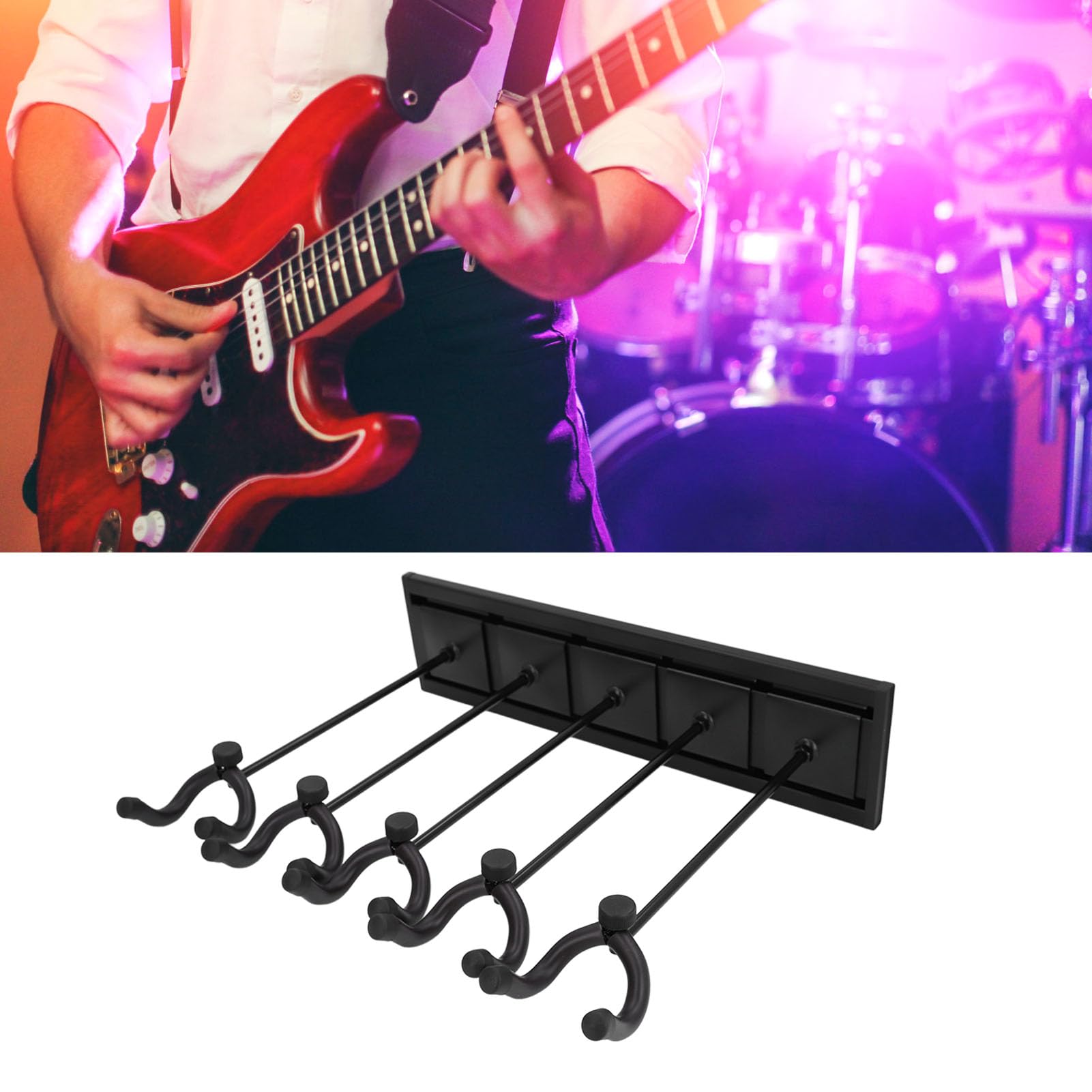 Soporte de pared para colgar guitarra multiinstrumento con panel de aluminio de empalme de 47 pulgadas para dormitorio o espacio de ensayo, montaje seguro con ganchos de (Negra)