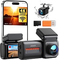 Cameră auto iZEEKER 4K față și 1080P spate, cu WiFi, sistem dual de înregistrare, ecran IPS de 2.99 inchi, vedere nocturnă, senzor G și card SD de 32GB, monitorizare parcare 1