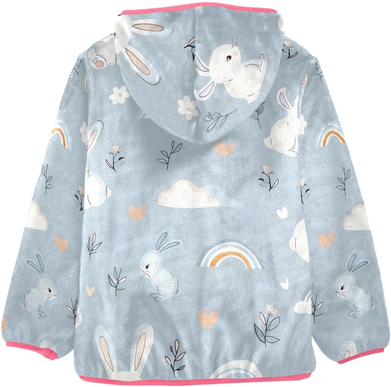 ALAZA White Bunnys and Little Rainbows Hoodie Jacket for Girls Toddler Fleece Zip Up Coat Plush Jacket for 3 Years